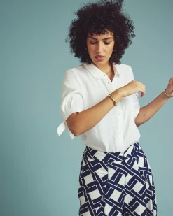 Luisa Short Sleeve Linen Blend Shirt White