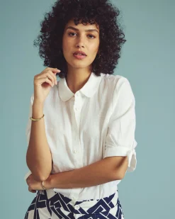 Luisa Short Sleeve Linen Blend Shirt White