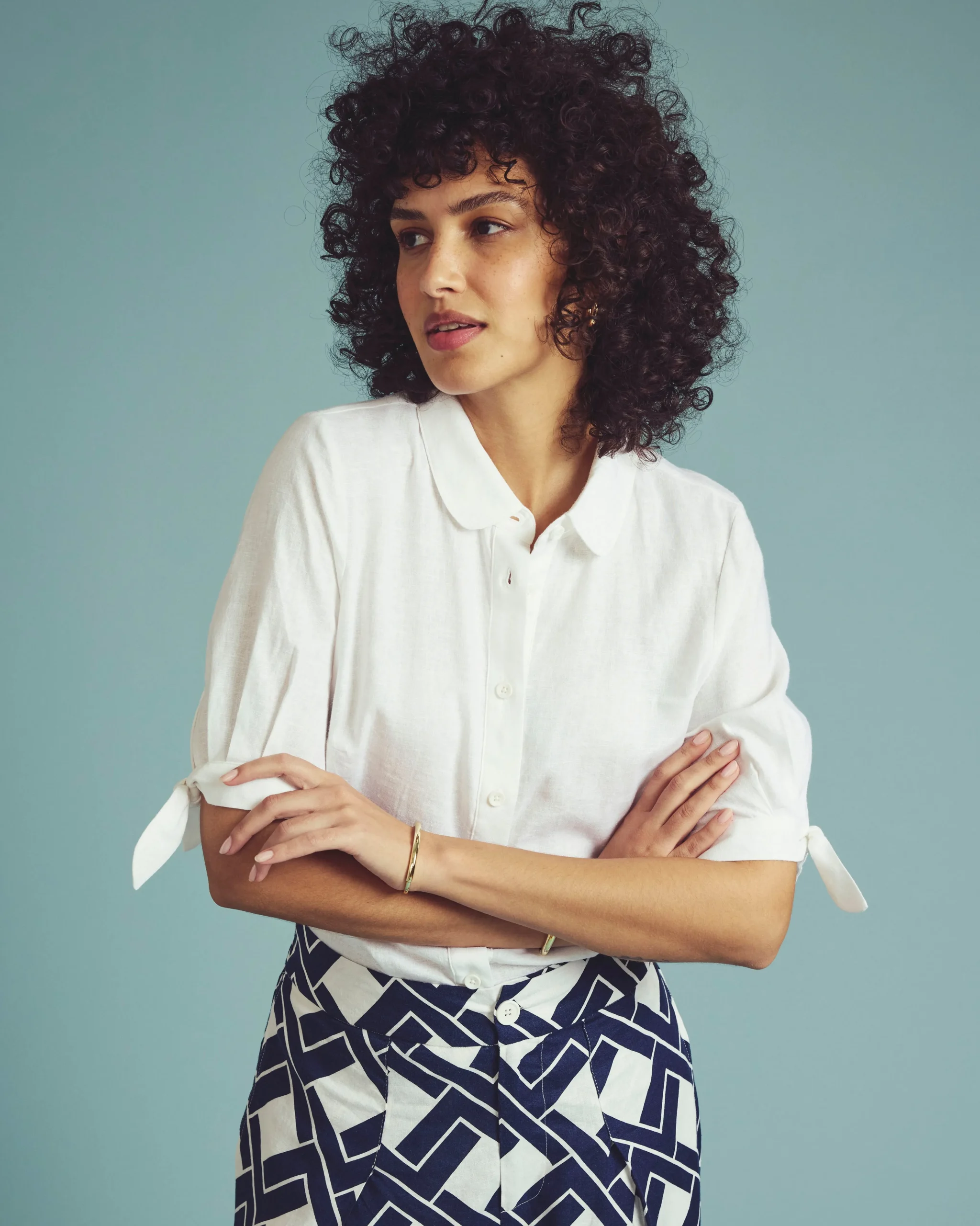 Luisa Short Sleeve Linen Blend Shirt White