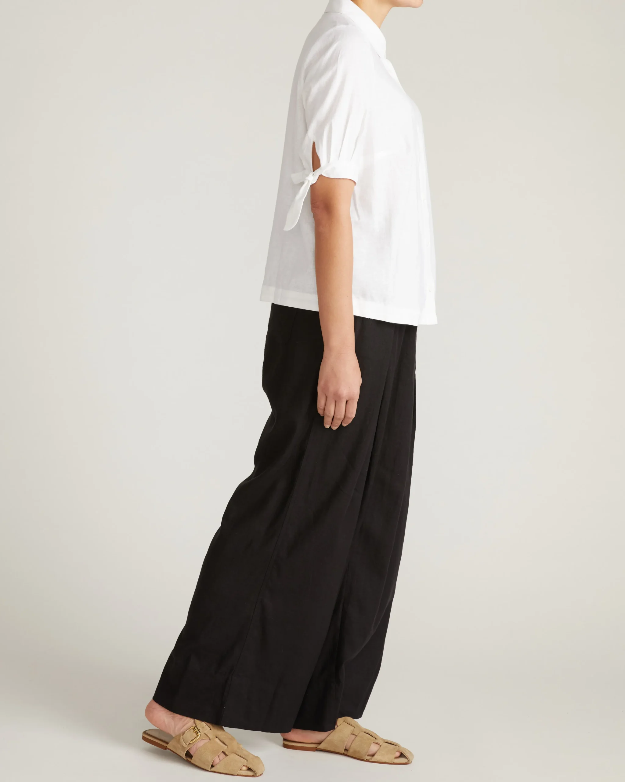 Luisa Short Sleeve Linen Blend Shirt White