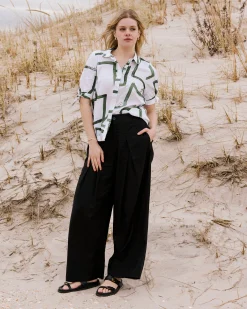 Luisa Short Sleeve Linen Blend Shirt Green Paint Print