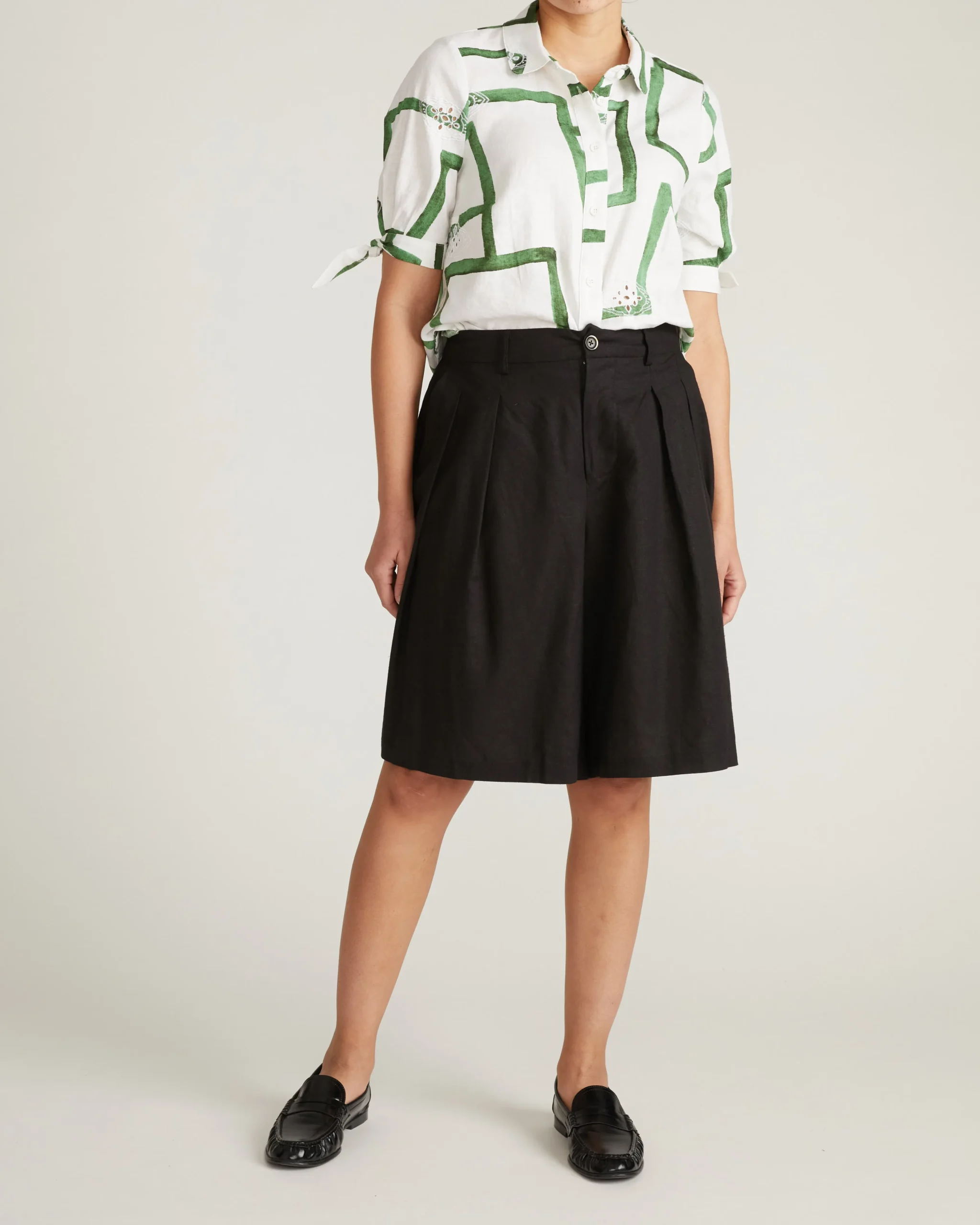 Luisa Short Sleeve Linen Blend Shirt Green Paint Print