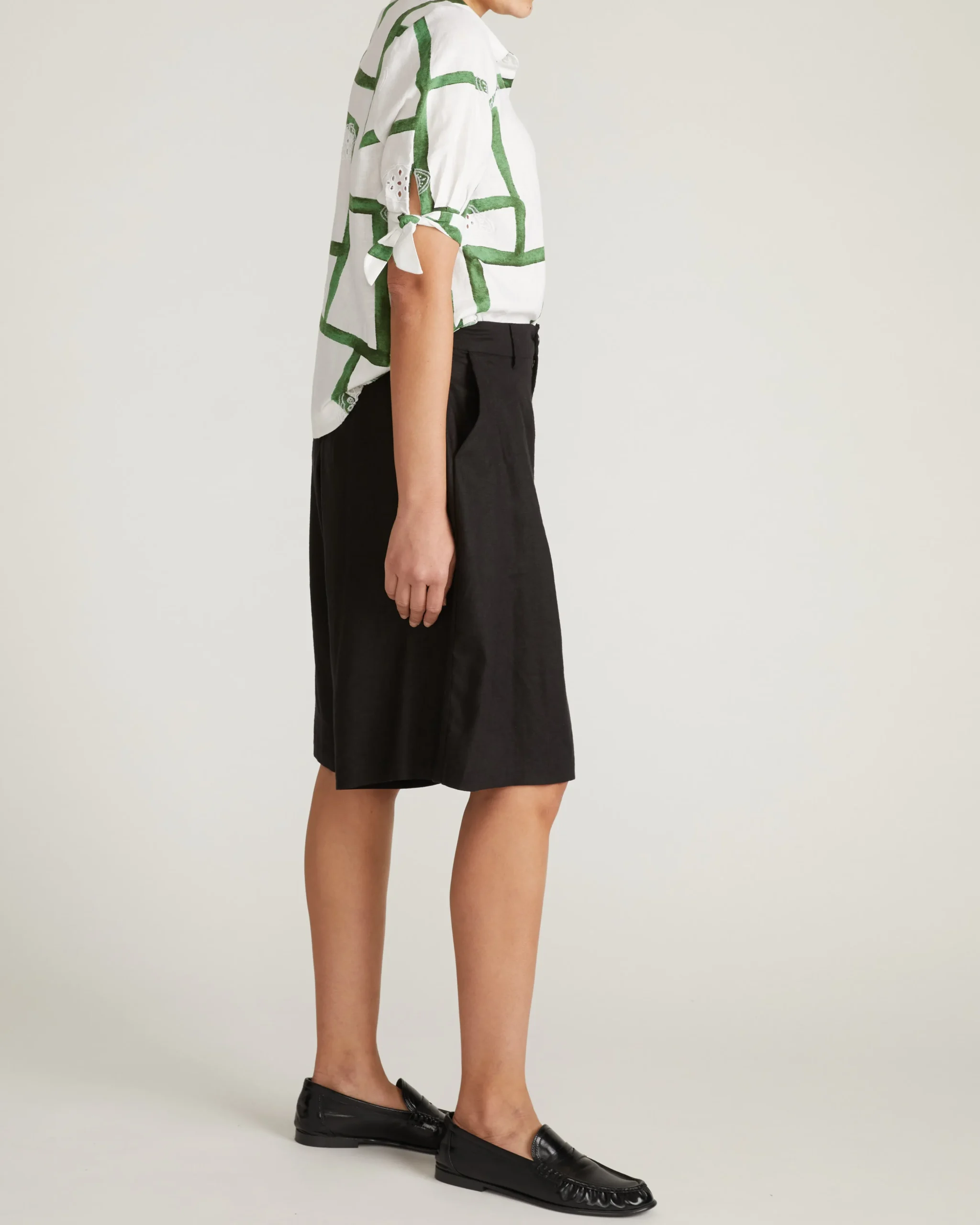 Luisa Short Sleeve Linen Blend Shirt Green Paint Print