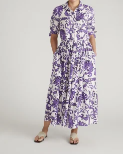 Luisa Short Sleeve Linen Blend Shirt Purple Majolica Print