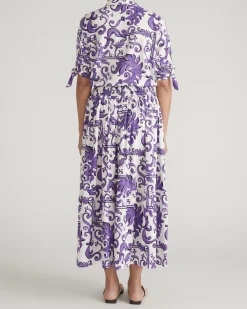 Luisa Short Sleeve Linen Blend Shirt Purple Majolica Print
