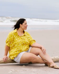 Luisa Short Sleeve Linen Blend Shirt Yellow Confetti Print