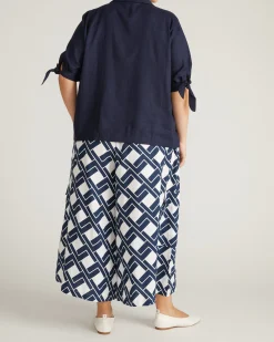 Luisa Short Sleeve Linen Blend Shirt Navy