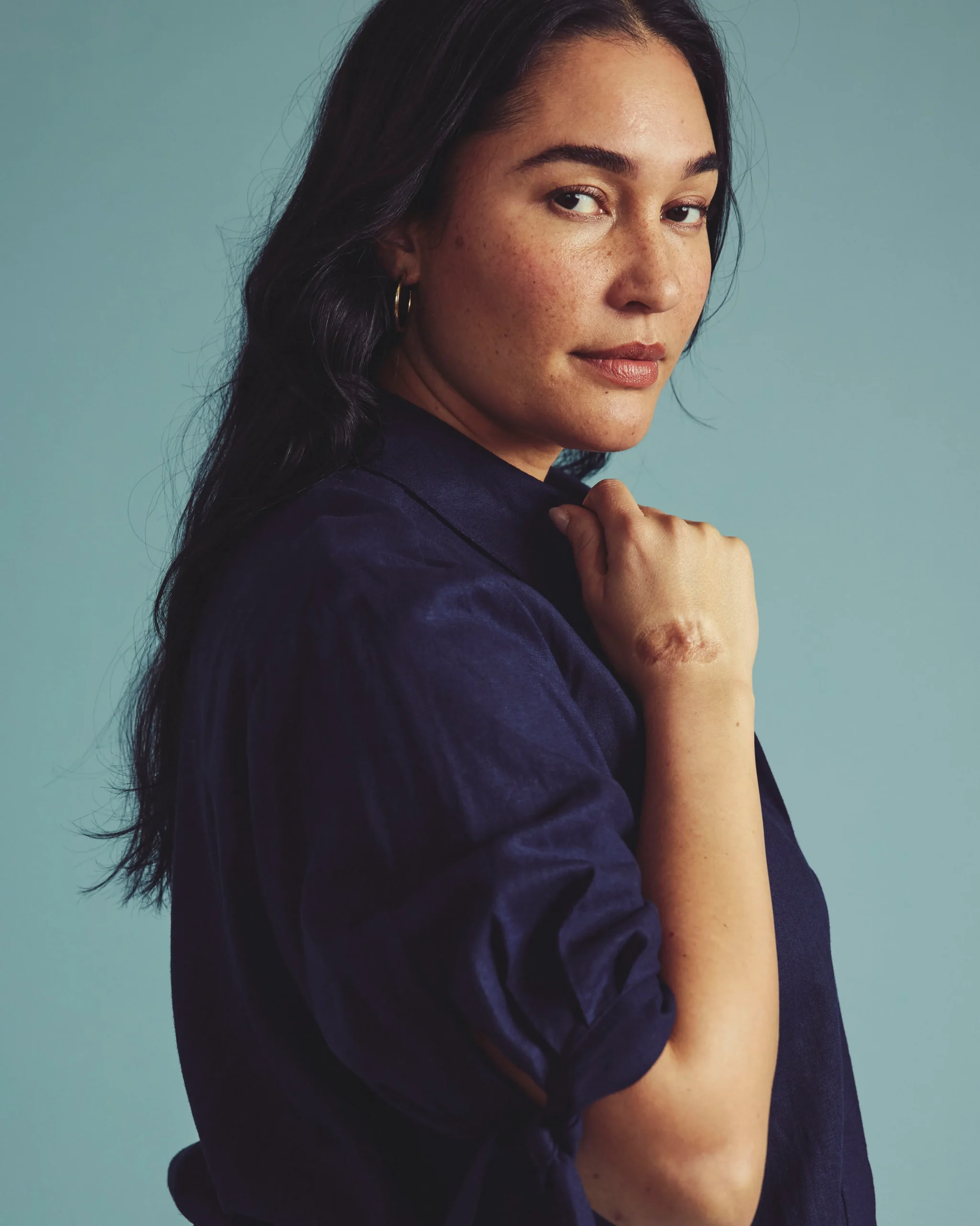 Luisa Short Sleeve Linen Blend Shirt Navy