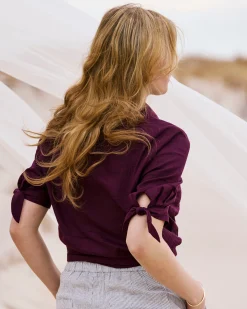 Luisa Short Sleeve Linen Blend Shirt Acai