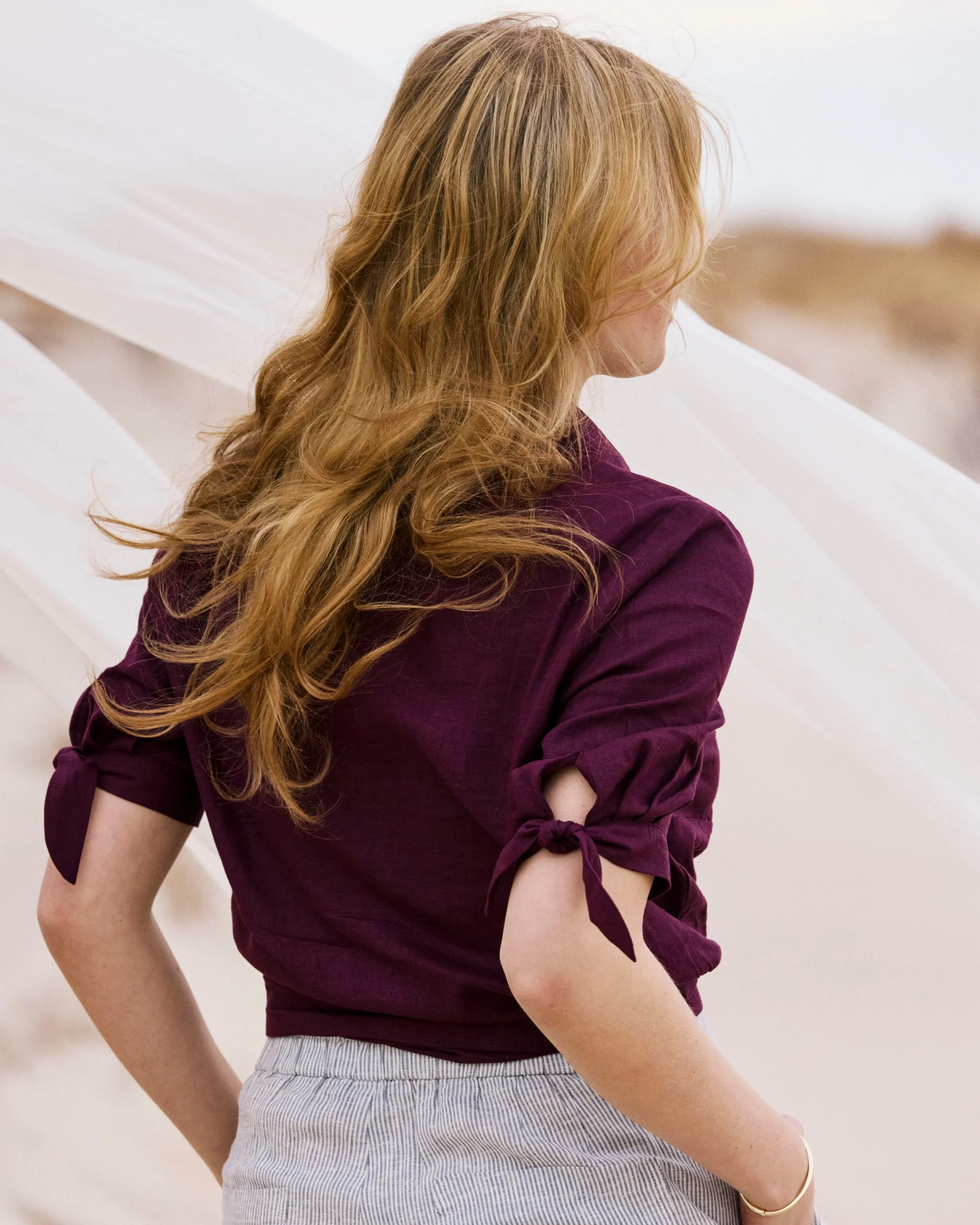 Luisa Short Sleeve Linen Blend Shirt Acai