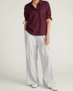 Luisa Short Sleeve Linen Blend Shirt Acai