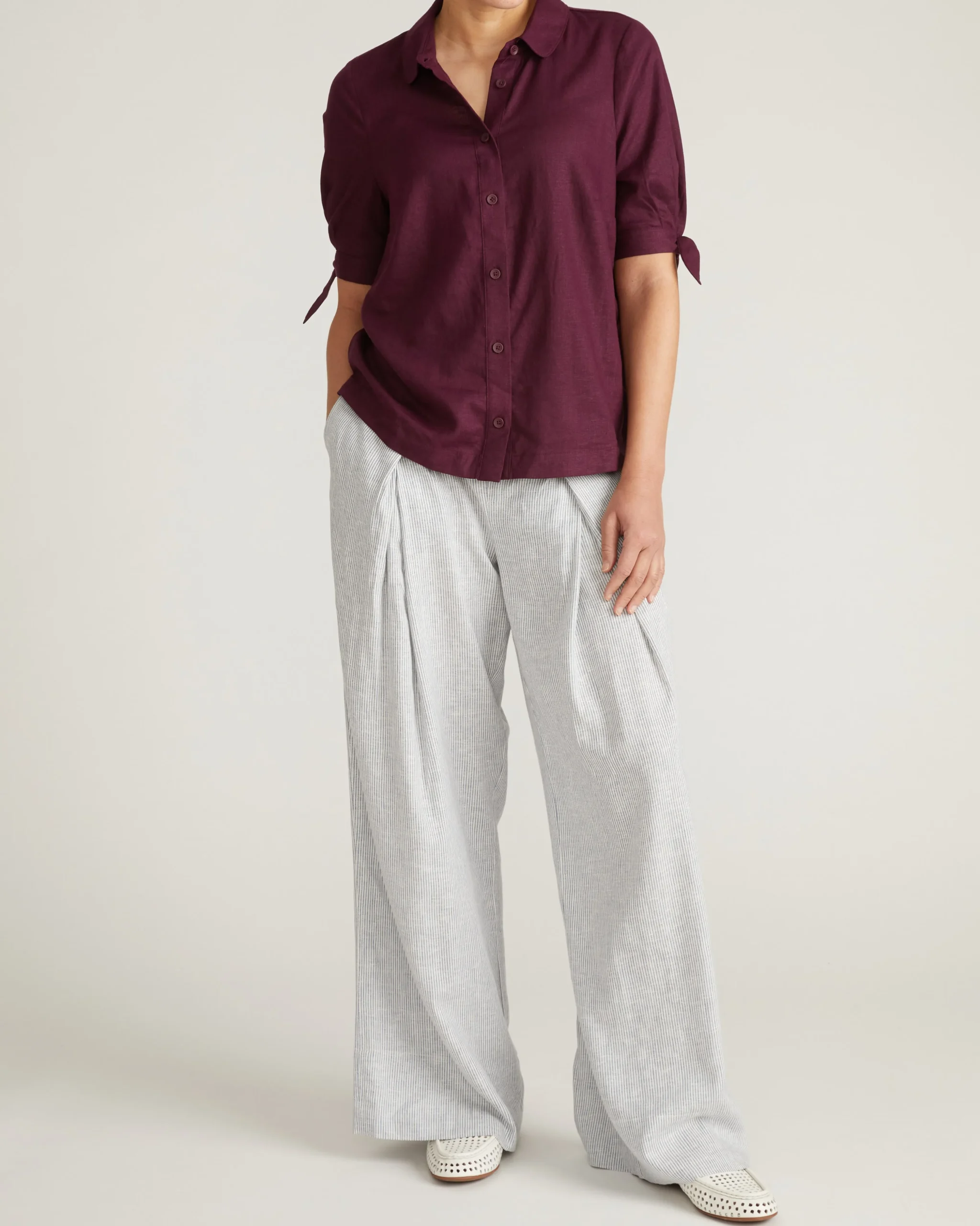 Luisa Short Sleeve Linen Blend Shirt Acai