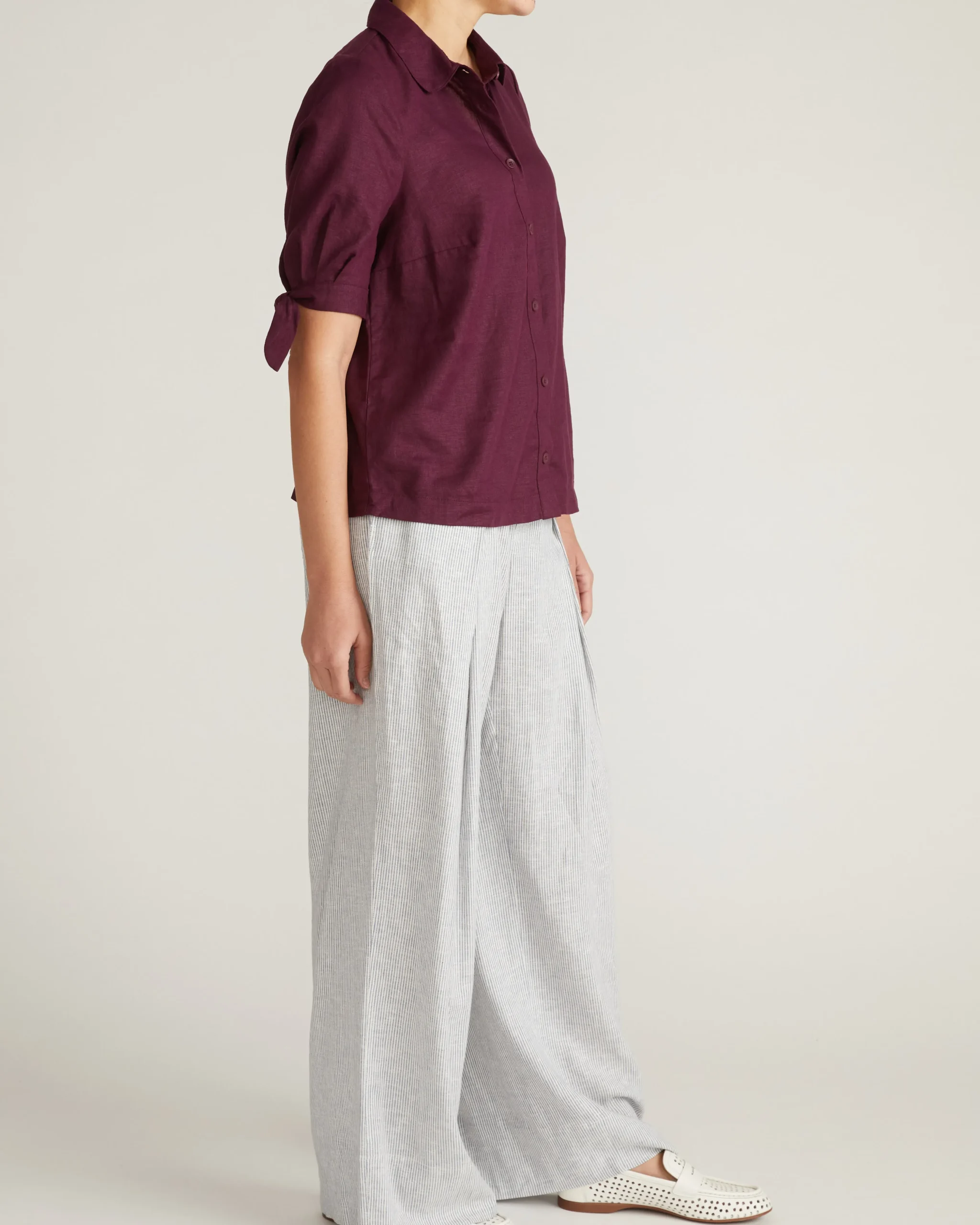 Luisa Short Sleeve Linen Blend Shirt Acai