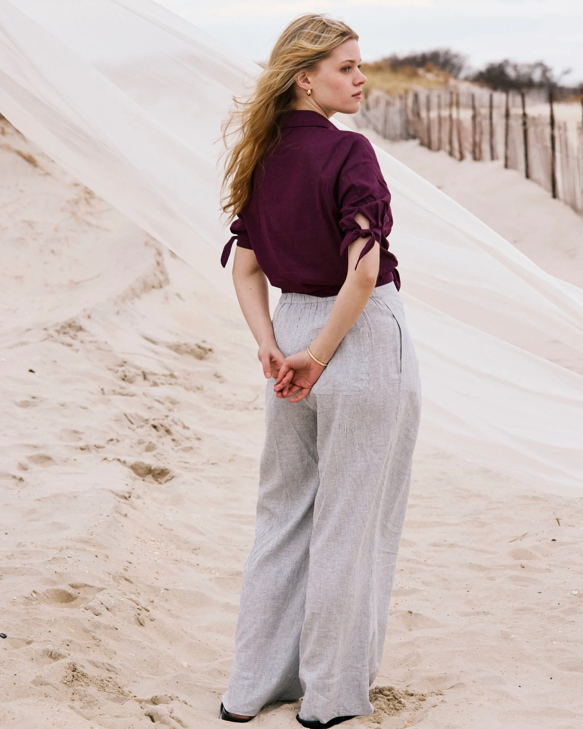 Luisa Short Sleeve Linen Blend Shirt Acai