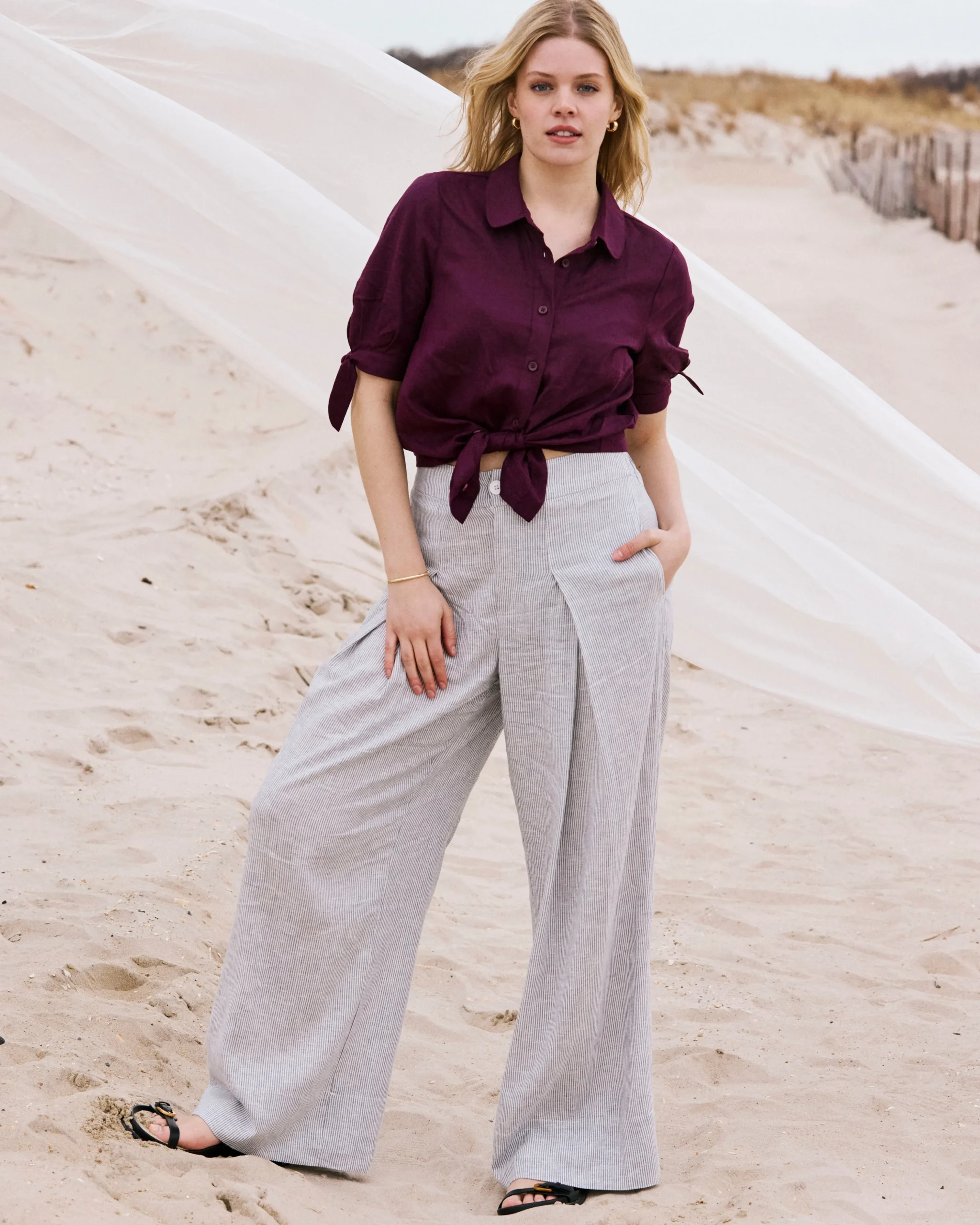 Luisa Short Sleeve Linen Blend Shirt Acai