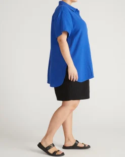 Luxe Cotton Gauze Beach Shirt Ultramarine