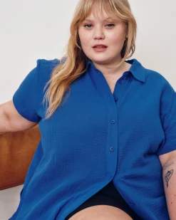 Luxe Cotton Gauze Beach Shirt Ultramarine