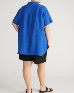 Luxe Cotton Gauze Beach Shirt Ultramarine