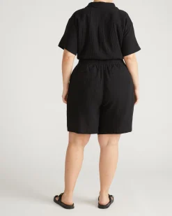 Luxe Cotton Gauze Beach Shirt Black