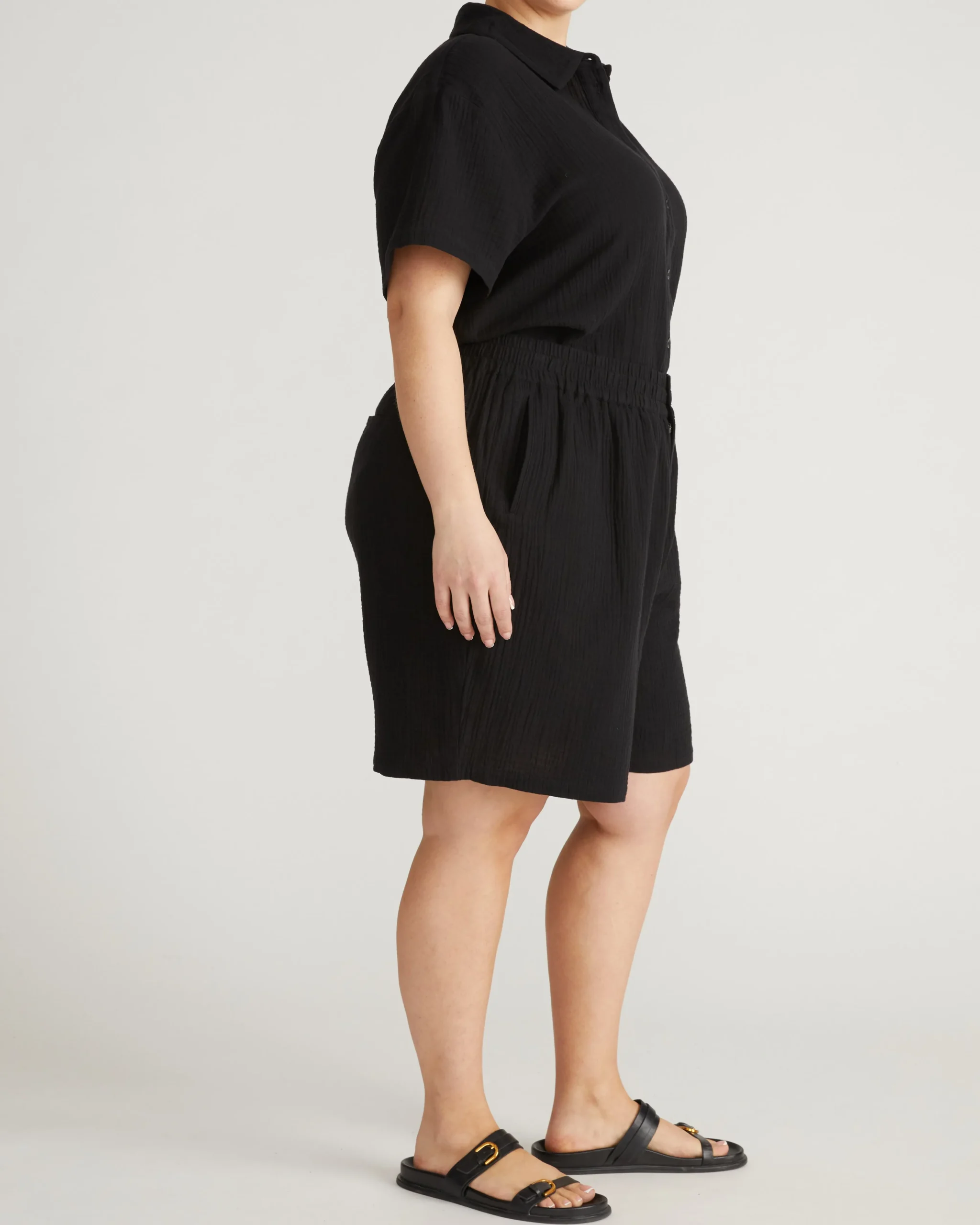 Luxe Cotton Gauze Beach Shirt Black