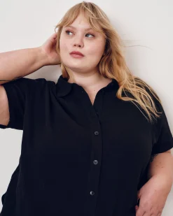 Luxe Cotton Gauze Beach Shirt Black