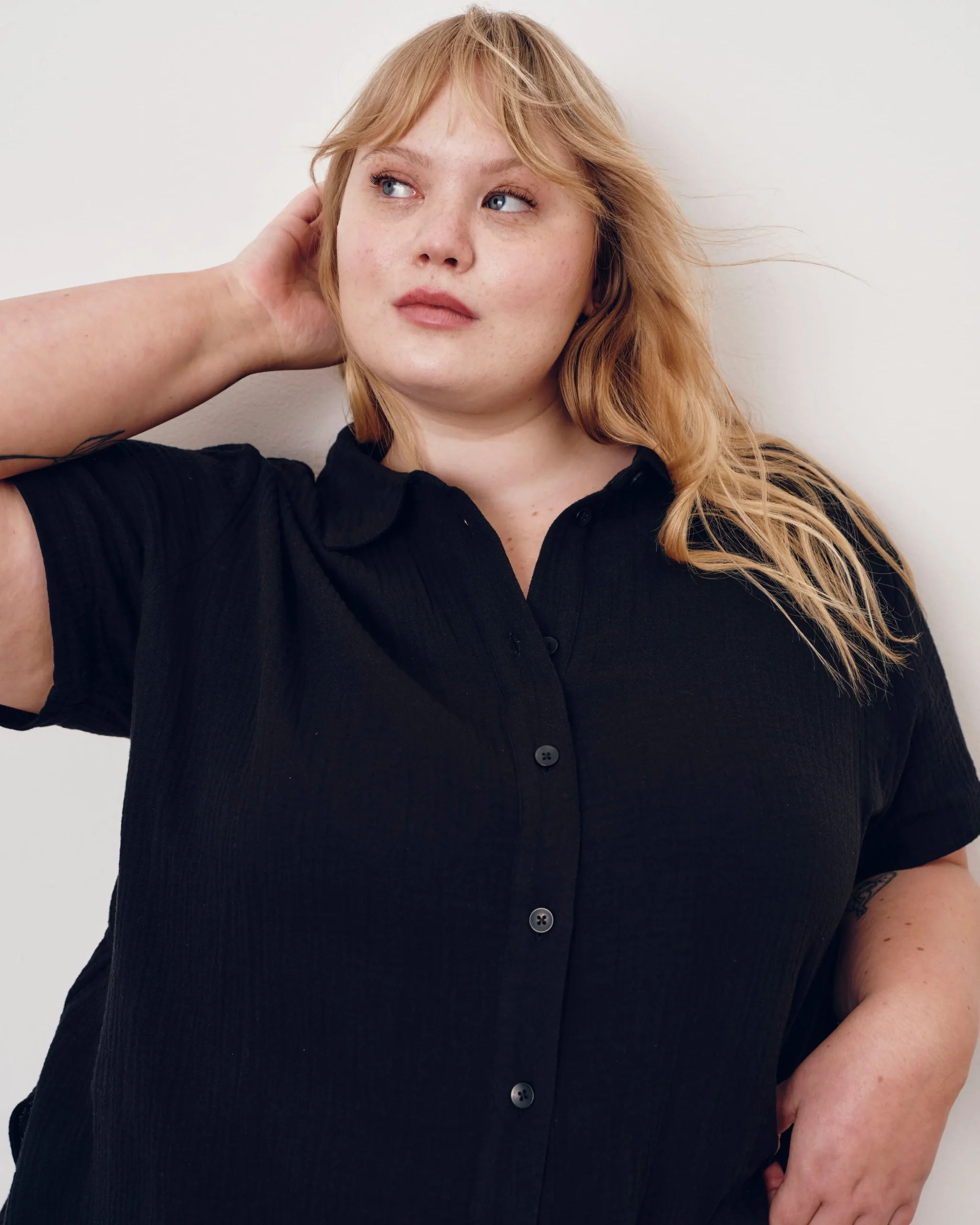 Luxe Cotton Gauze Beach Shirt Black