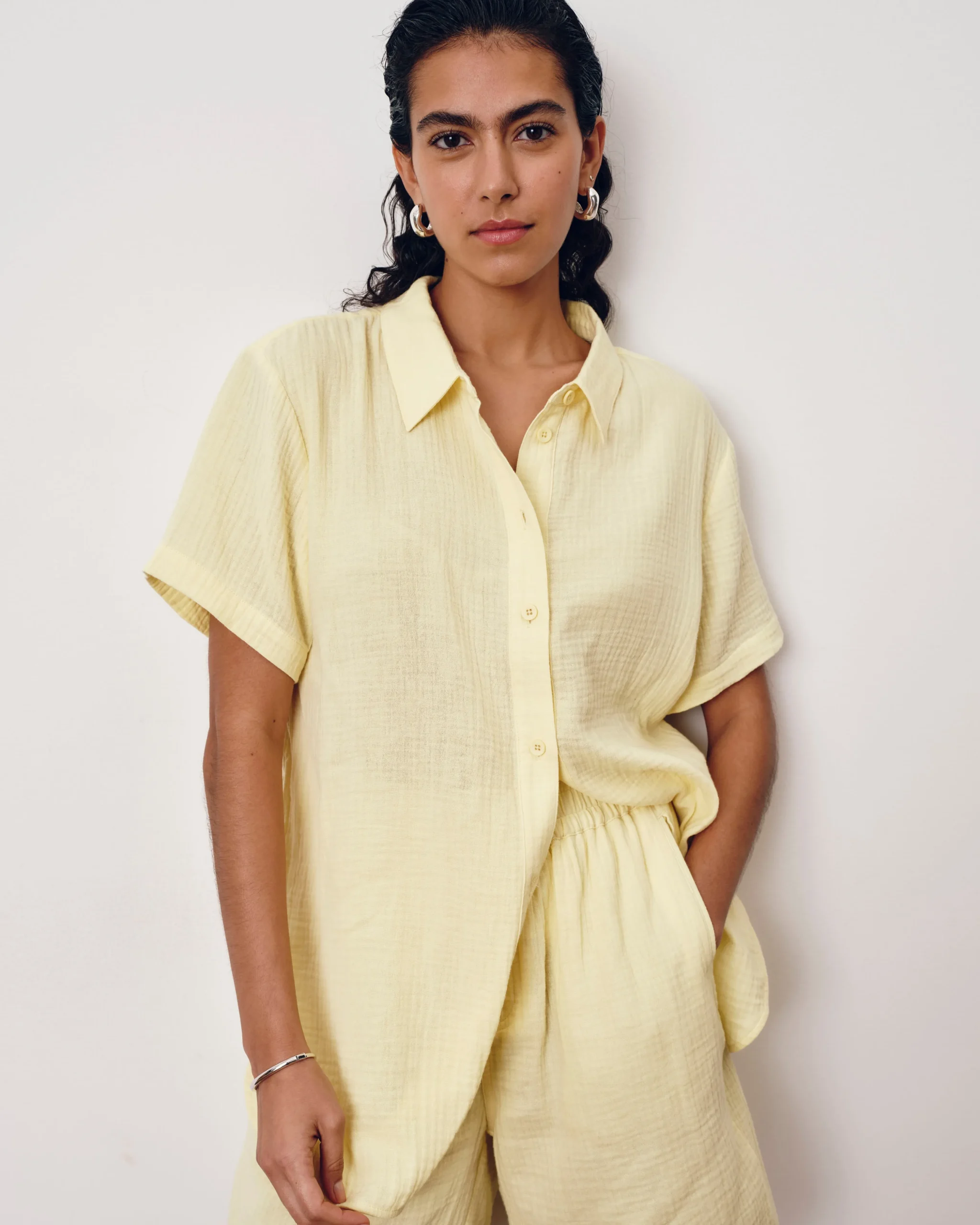 Luxe Cotton Gauze Beach Shirt Pale Daffodil