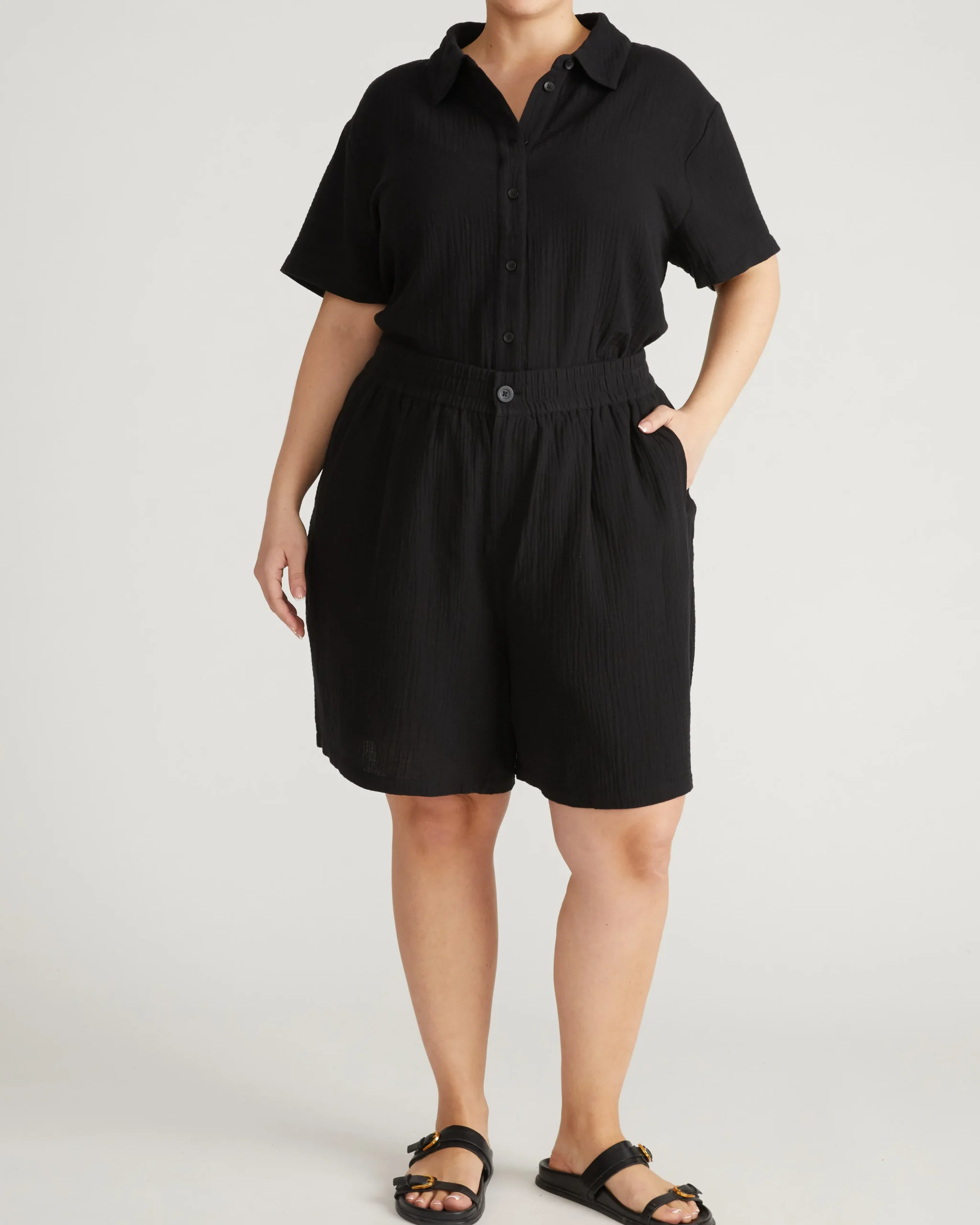 Luxe Cotton Gauze Beach Short Black