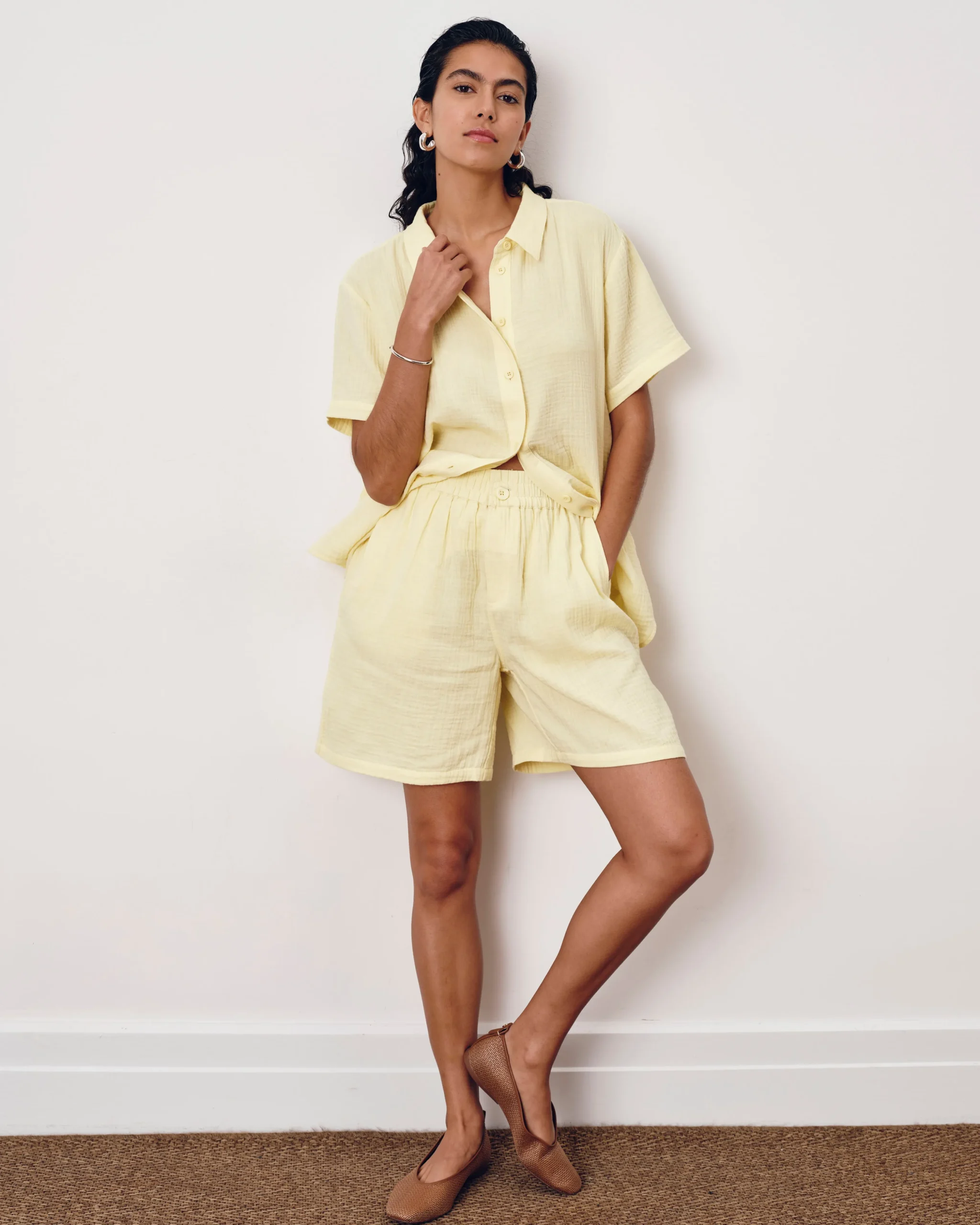 Luxe Cotton Gauze Beach Short Pale Daffodil