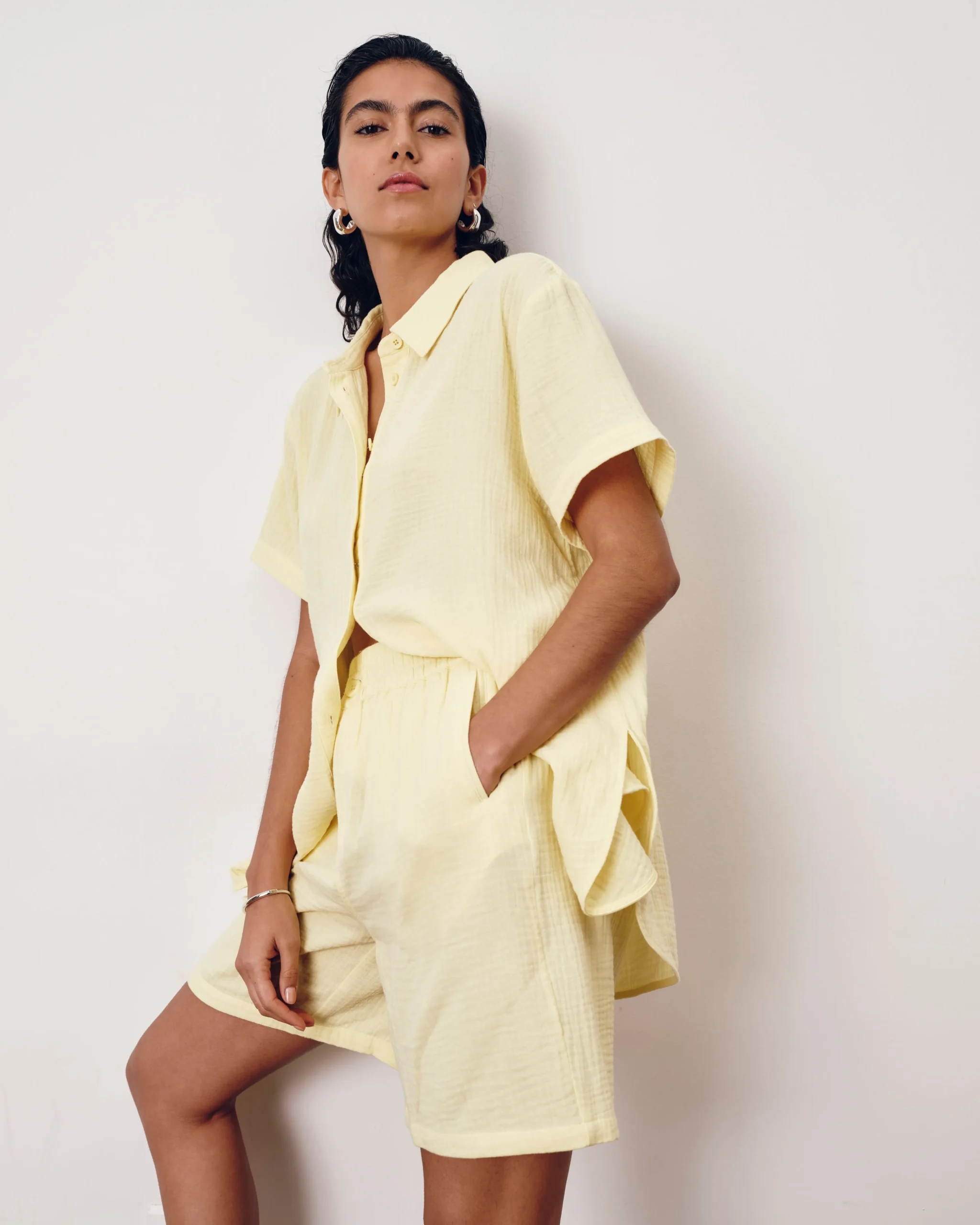 Luxe Cotton Gauze Beach Short Pale Daffodil