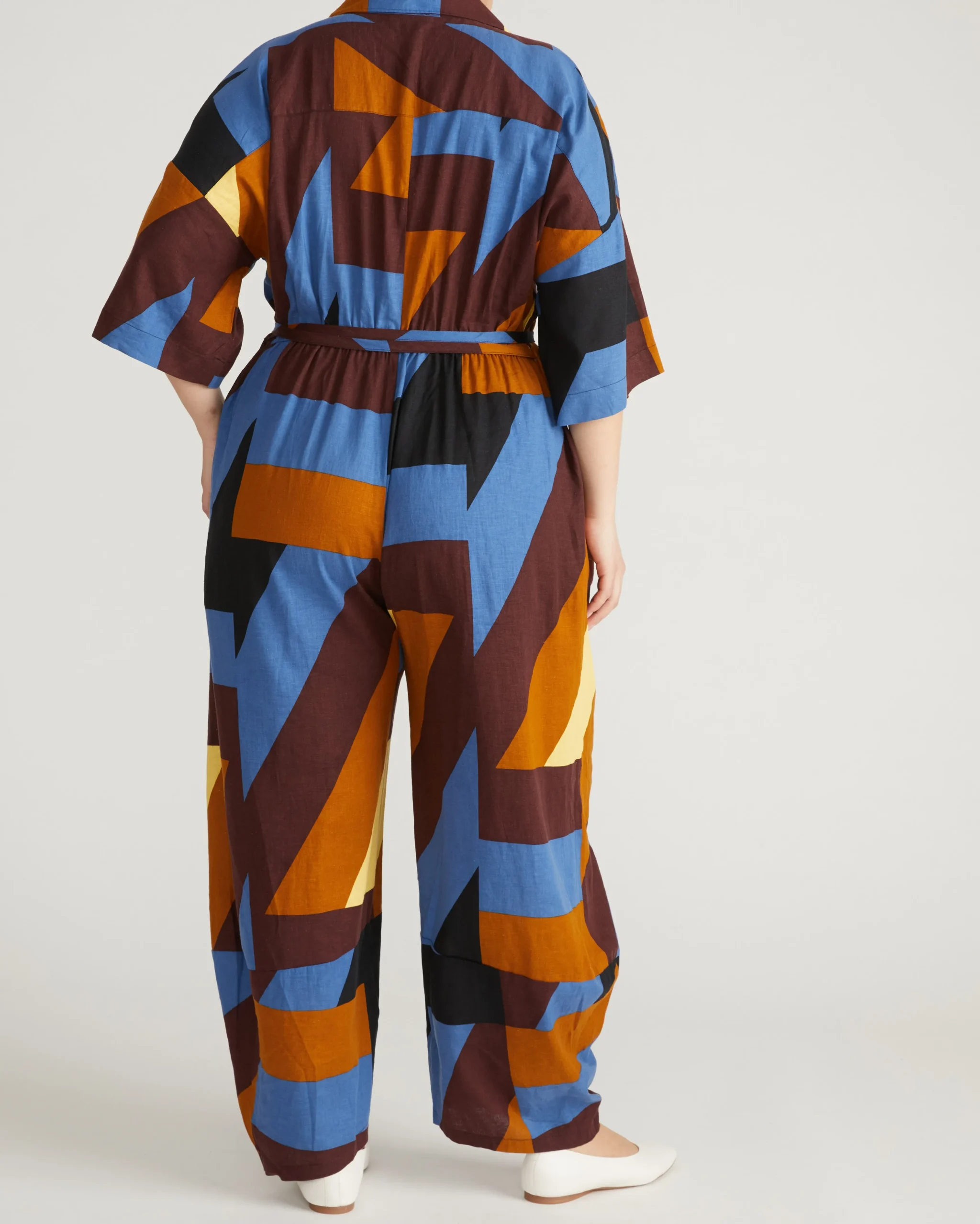Maggie Barrel Leg Linen Blend Jumpsuit Beach Ombra Print