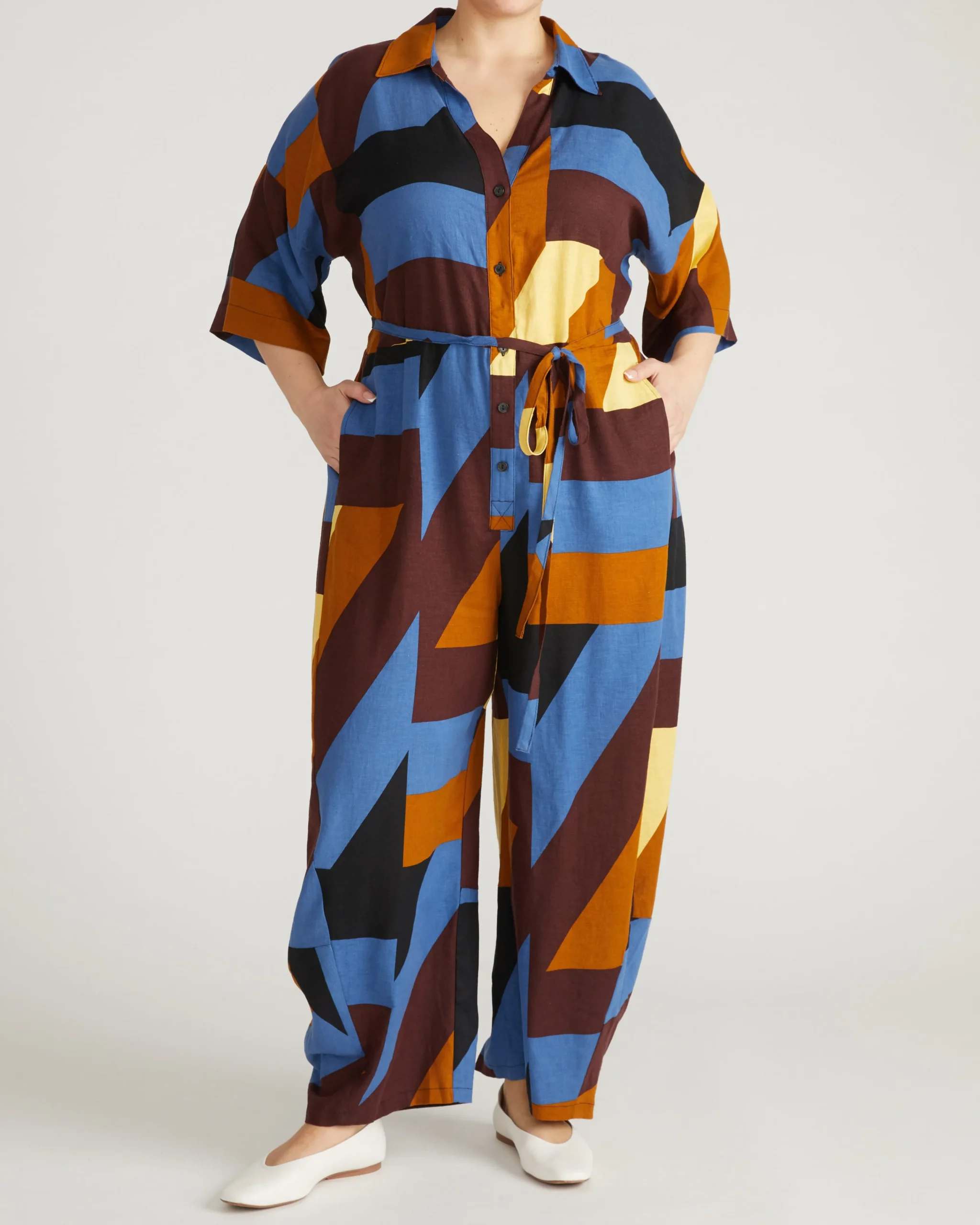 Maggie Barrel Leg Linen Blend Jumpsuit Beach Ombra Print