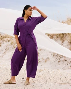 Maggie Barrel Leg Linen Blend Jumpsuit Dreamy Purple