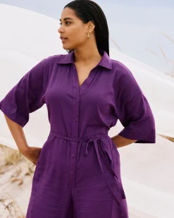 Maggie Barrel Leg Linen Blend Jumpsuit Dreamy Purple