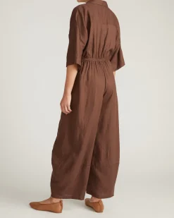 Maggie Barrel Leg Linen Blend Jumpsuit Peppercorn