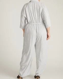 Maggie Barrel Leg Linen Blend Jumpsuit Beach Stripe