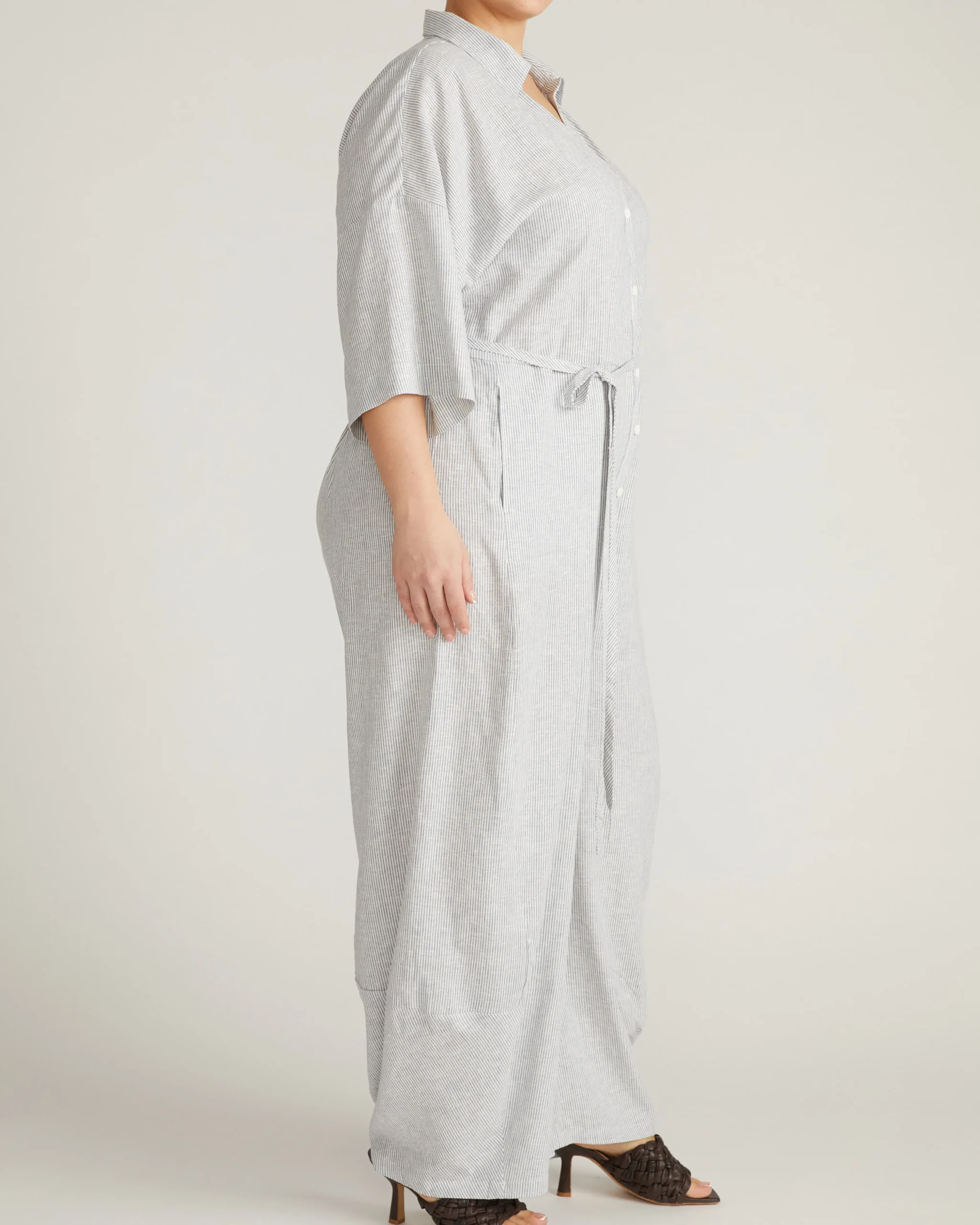 Maggie Barrel Leg Linen Blend Jumpsuit Beach Stripe