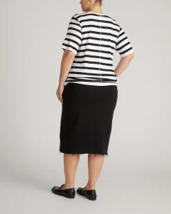 Maia Stovepipe Sleeve V Neck Tee Black/White Stripe