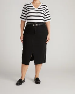Maia Stovepipe Sleeve V Neck Tee Black/White Stripe