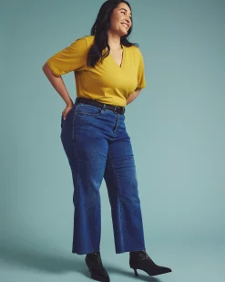 Maia Stovepipe Sleeve V Neck Tee Yellow Ochre