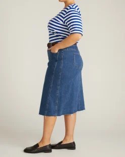 Maia Stovepipe Sleeve V Neck Tee Hammersmith Blue/White Stripe
