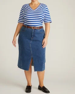 Maia Stovepipe Sleeve V Neck Tee Hammersmith Blue/White Stripe
