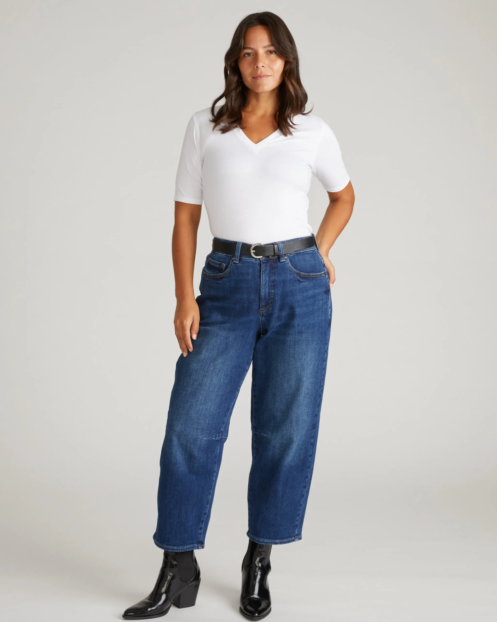 Maia Stovepipe Sleeve V Neck Tee White