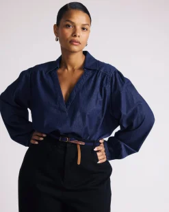 Maisie Cotton Chambray Blouse Dark Indigo
