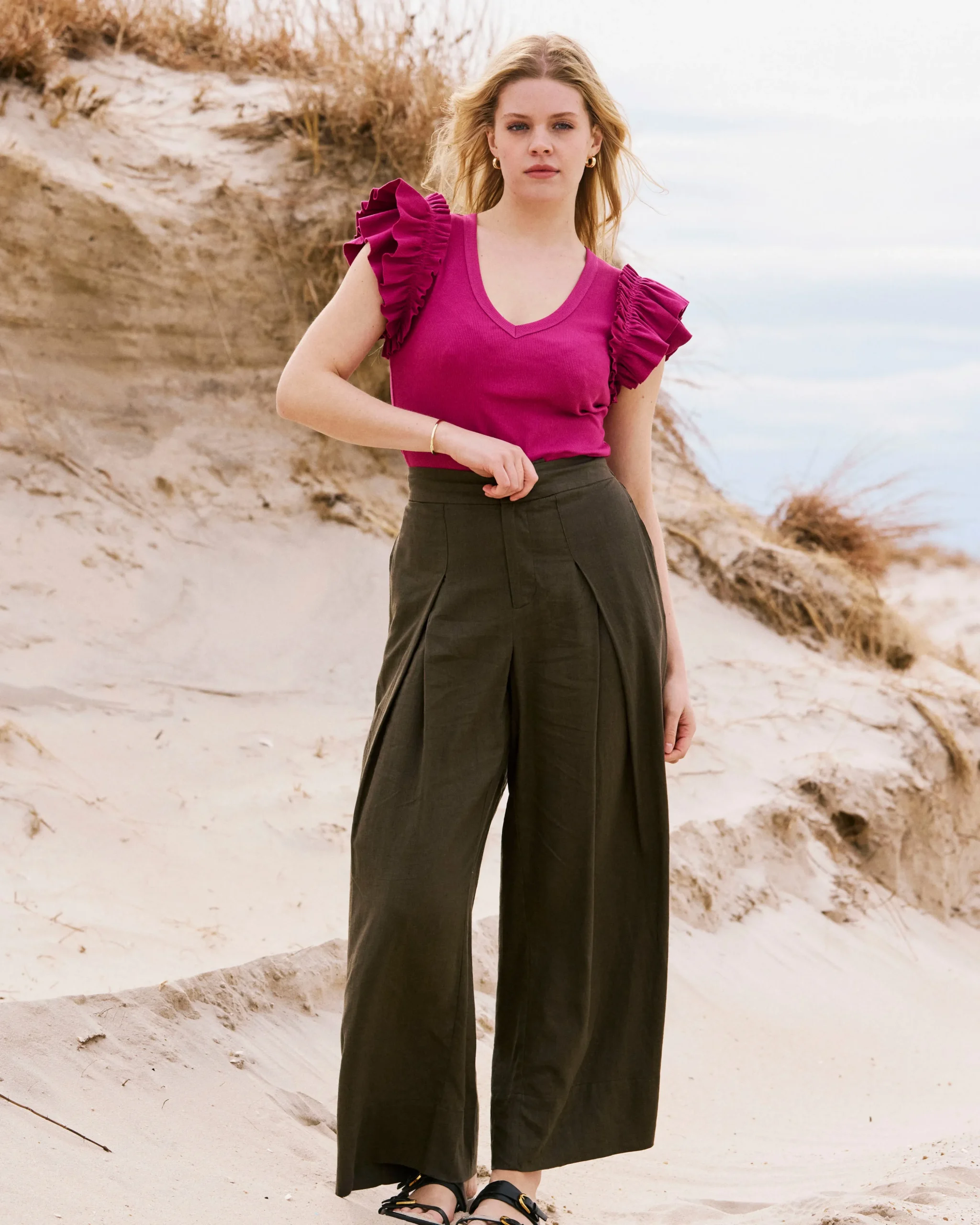 Marley Wide Leg Linen Blend Pants Camo