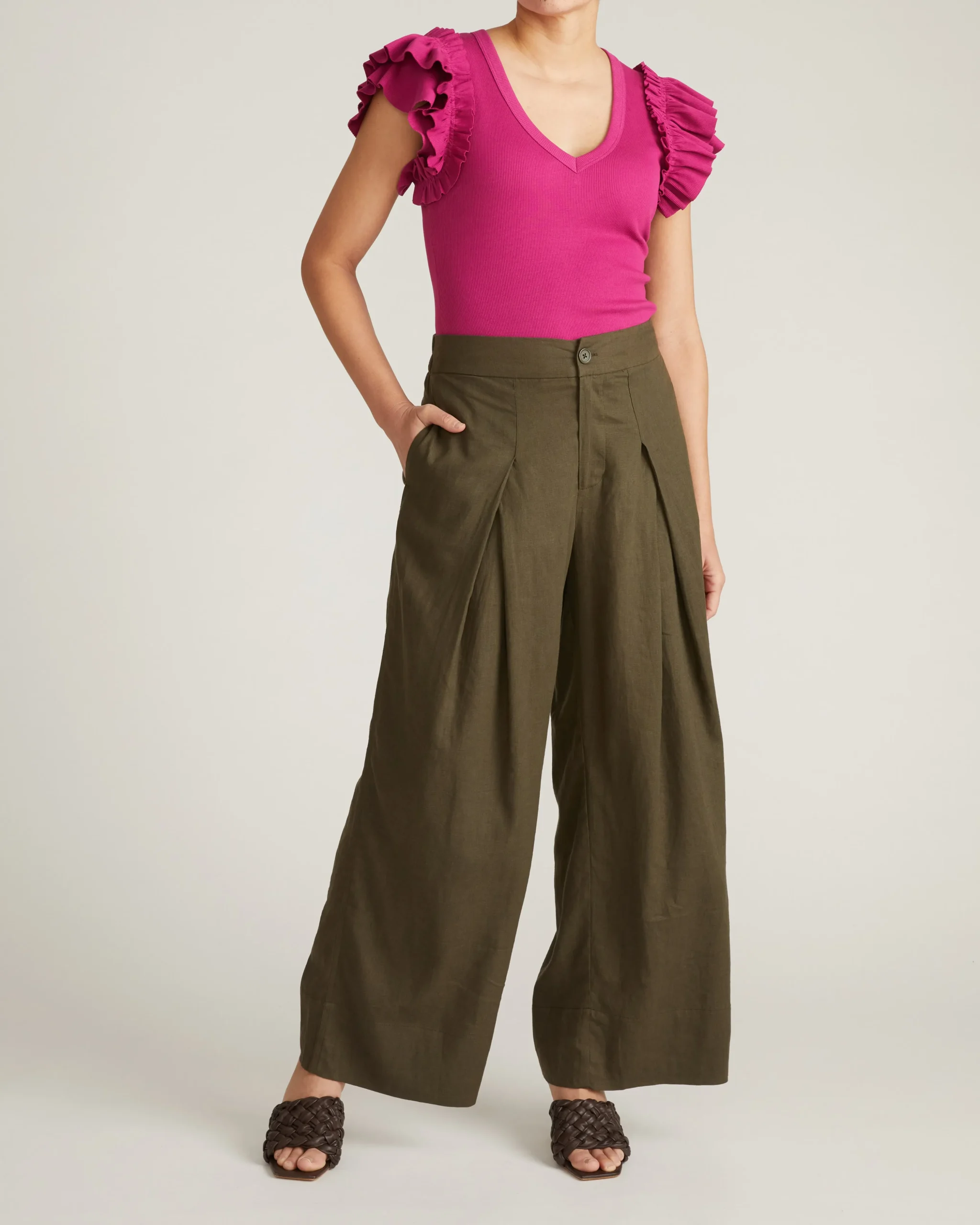 Marley Wide Leg Linen Blend Pants Camo