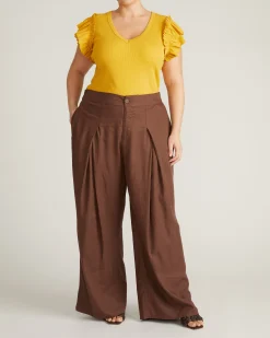 Marley Wide Leg Linen Blend Pants Peppercorn