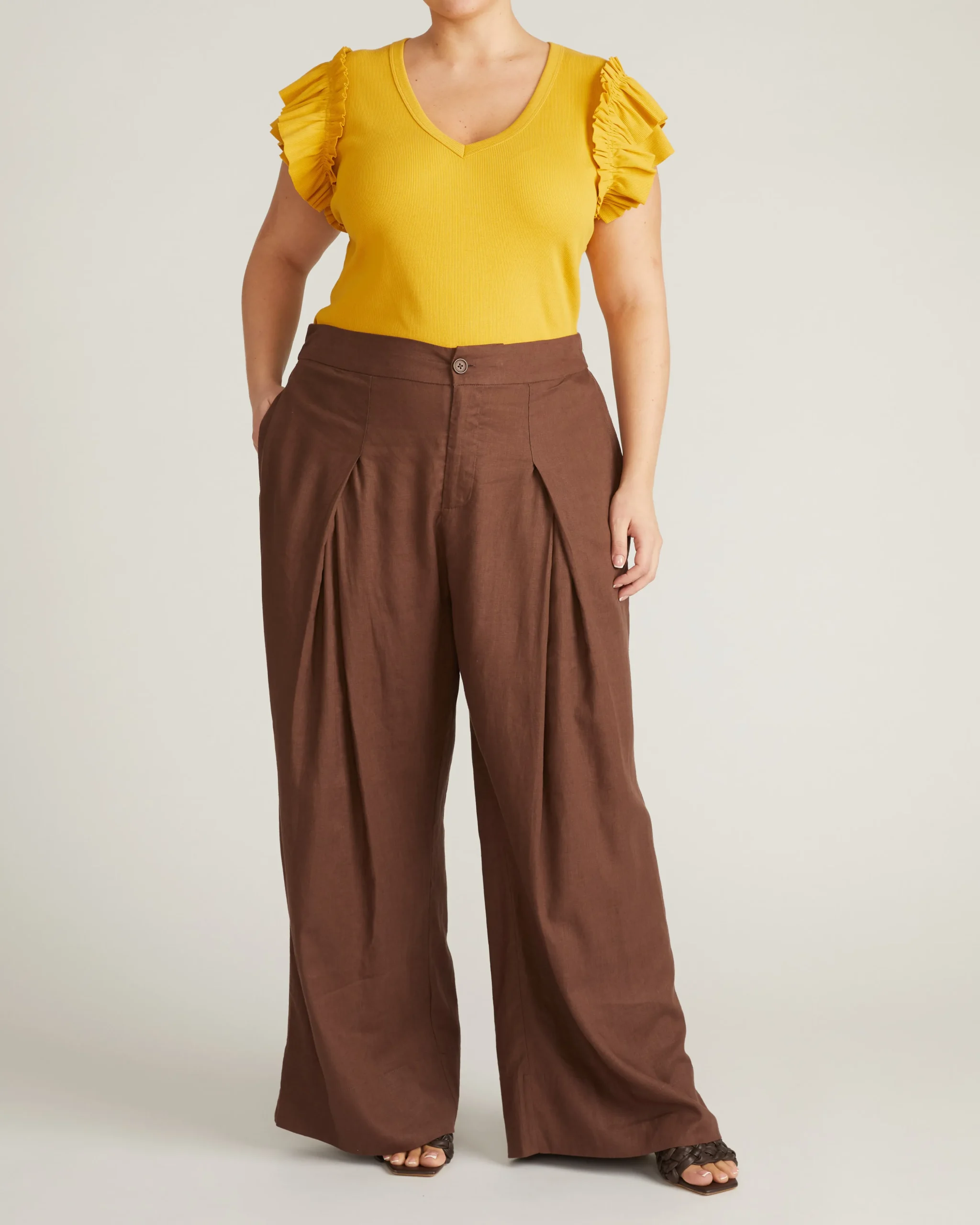 Marley Wide Leg Linen Blend Pants Peppercorn
