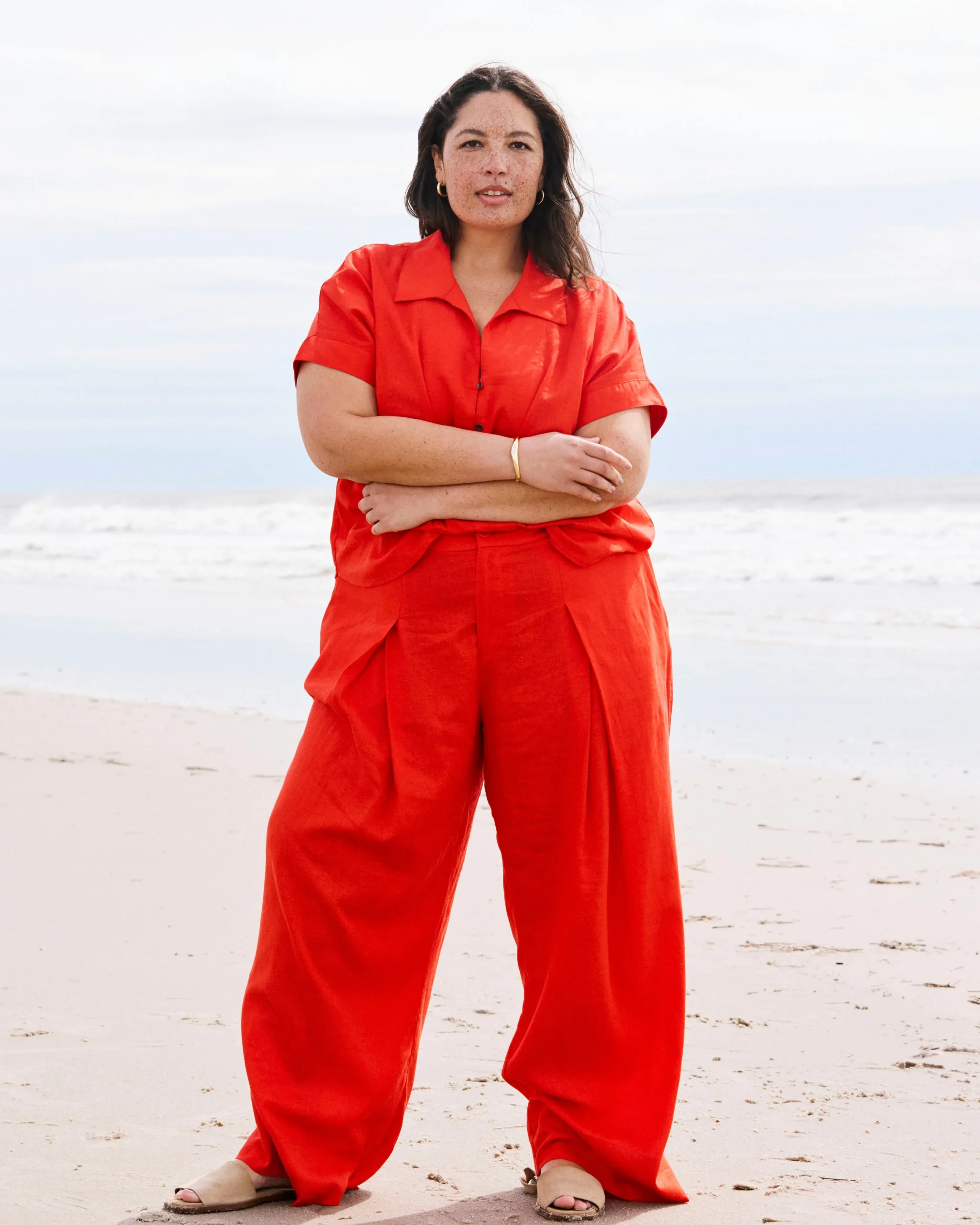 Marley Wide Leg Linen Blend Pants Shoreline Sunset