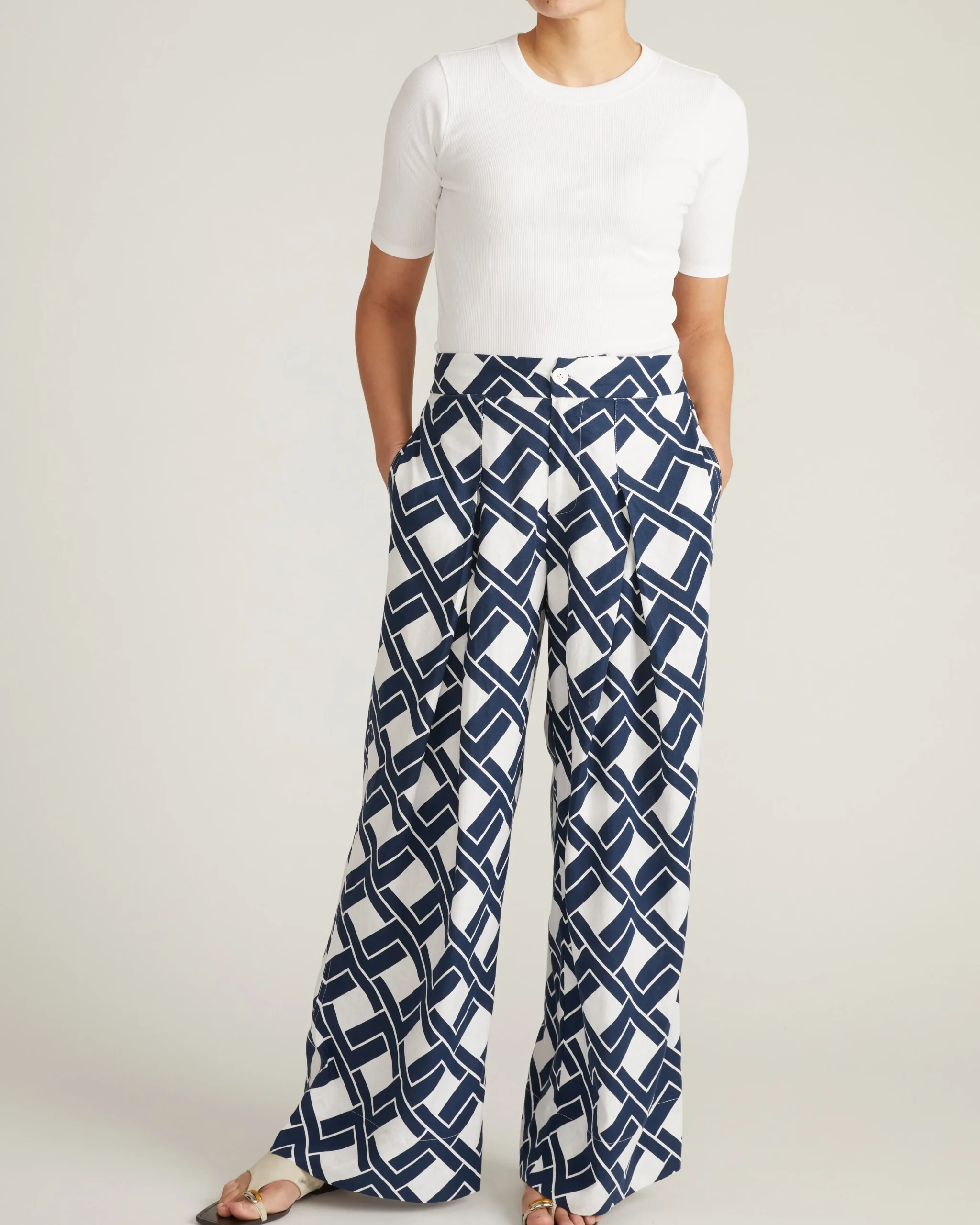 Marley Wide Leg Linen Blend Pants Geometrica Print